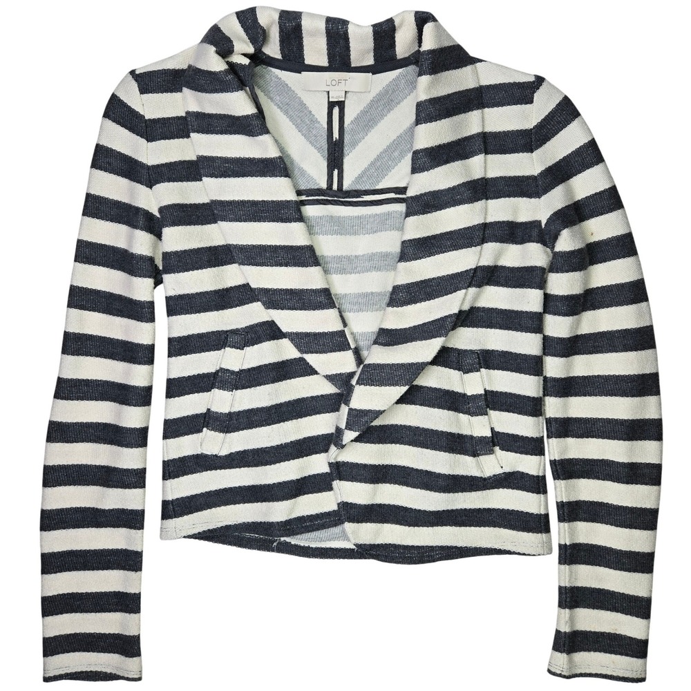 Ann Taylor LOFT‎ Women XS Striped Cotton Knit Blazer Jacket Gray White 312468